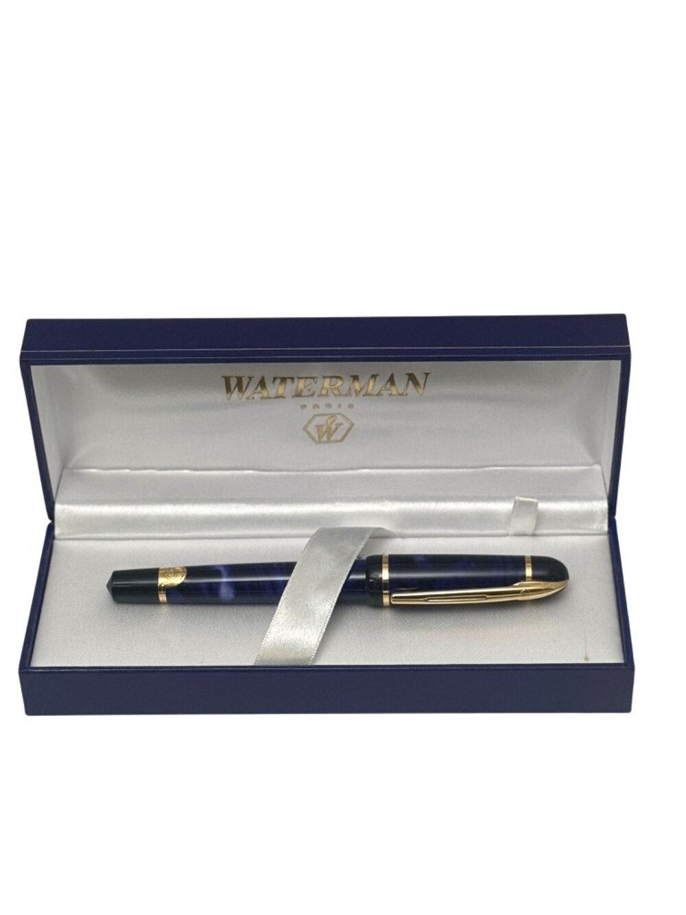 WATERMAN France Phileas Fountain Pen Blue Marbled Gold Trim With Box